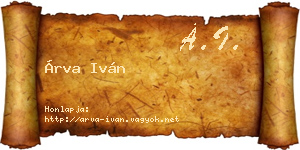 Árva Iván névjegykártya